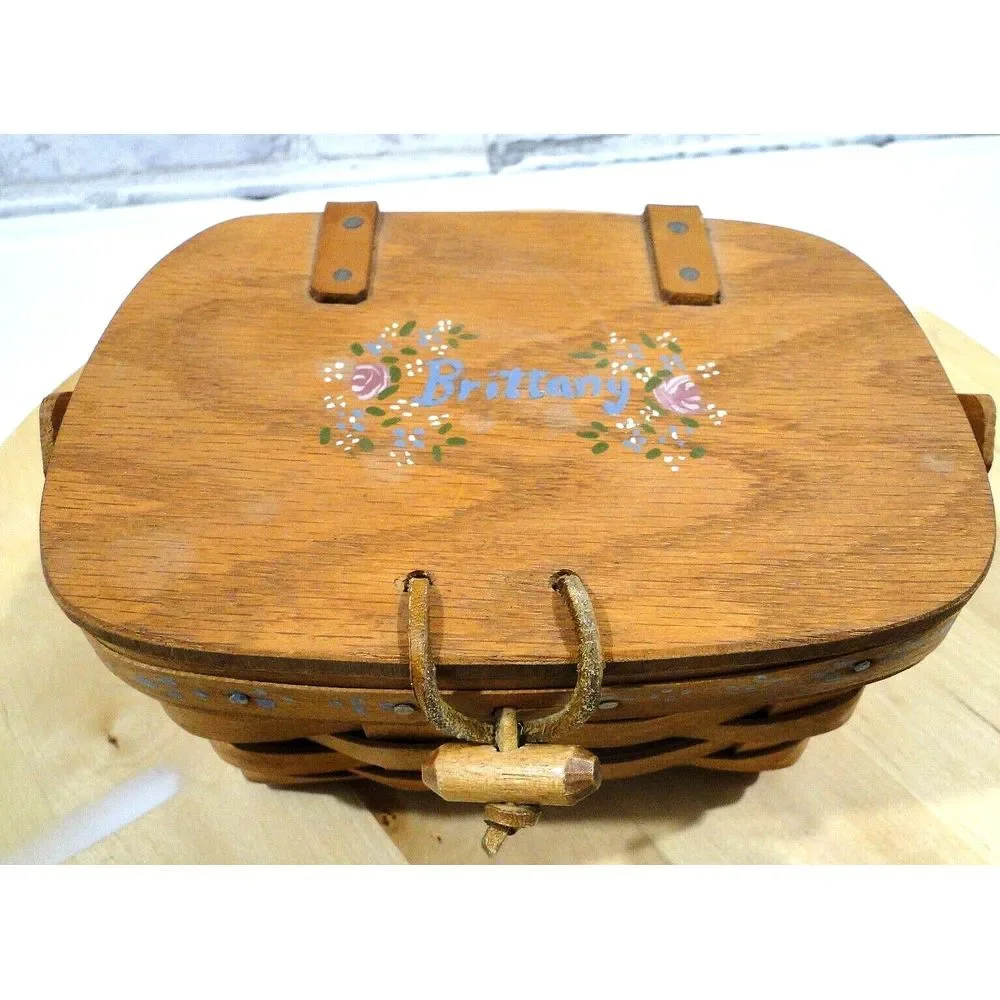 LONGABERGER VINTAGE 1994 HEARTLAND SMALL PURSE BASKET W/LID HAND PAINTED Brittan